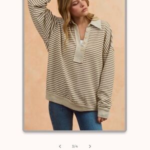 LovLov Beige and White Striped Buttoned Pullover